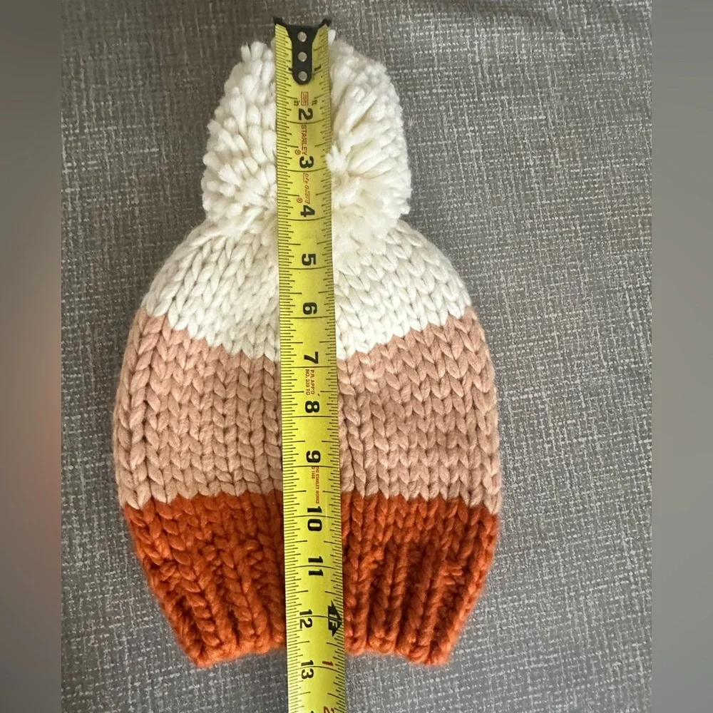Anthropologie Colorblock Pom Beanie Orange Tan Cream Chunky Knit New with‎ Tags!